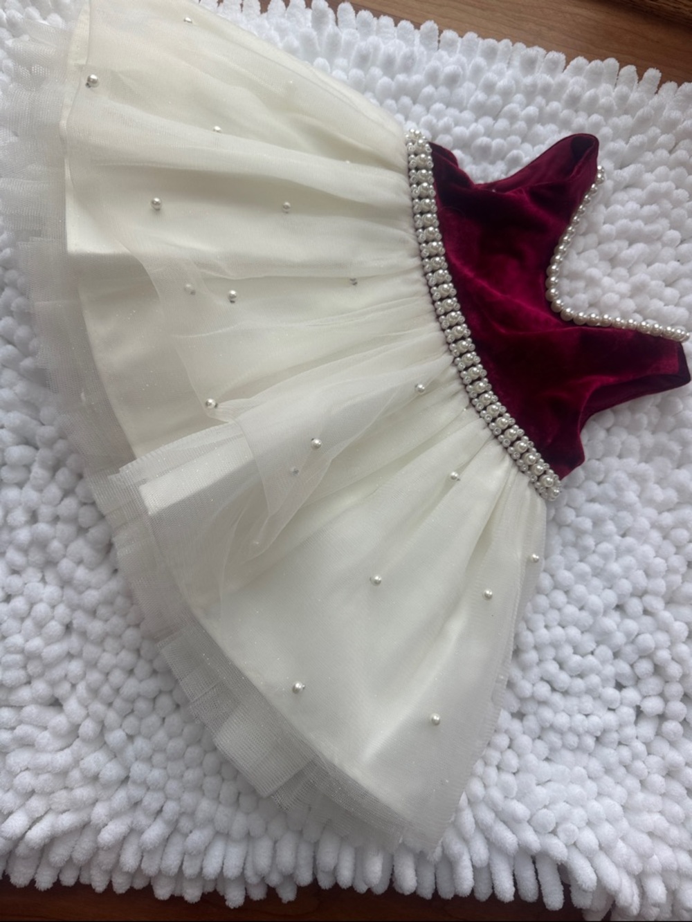American Princess Girls Dress, Red White Pearls & Chiffon Size 6M